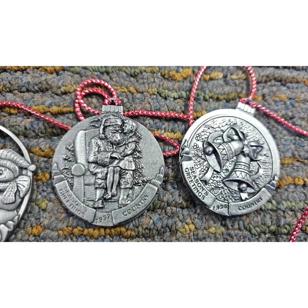 Set of 11 Country Promotional Pewter Christmas Ornament 1.75in Seasons Greetings